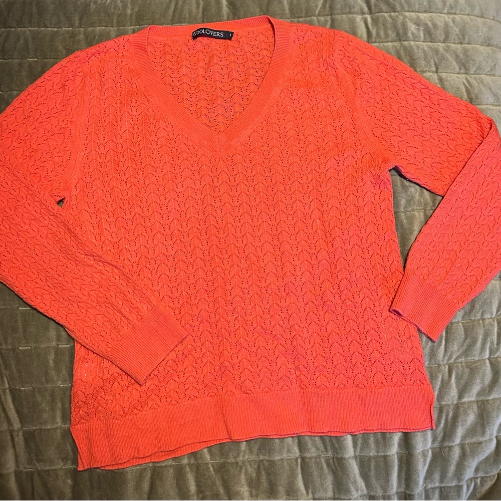 Woolover’s coral pointelle sweater